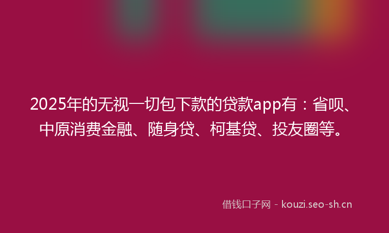 2025年的无视一切包下款的贷款app有：省呗、中原消费金融、随身贷、柯基贷、投友圈等。