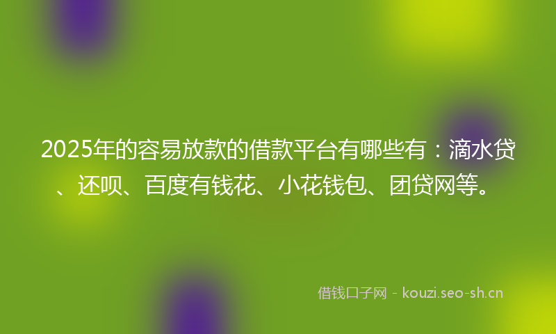2025年的容易放款的借款平台有哪些有：滴水贷、还呗、百度有钱花、小花钱包、团贷网等。