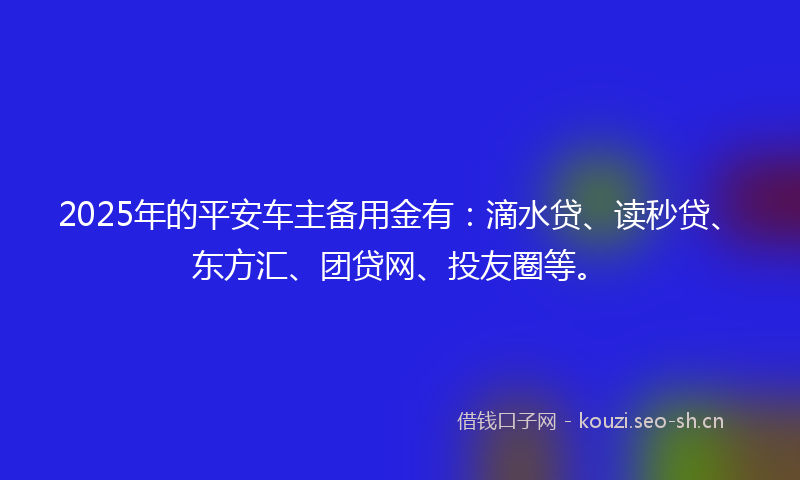 2025年的平安车主备用金有：滴水贷、读秒贷、东方汇、团贷网、投友圈等。