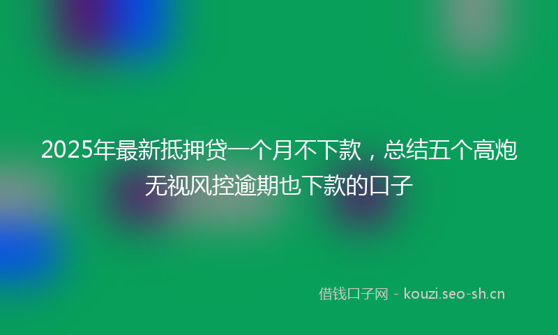 2025年最新抵押贷一个月不下款，总结五个高炮无视风控逾期也下款的口子