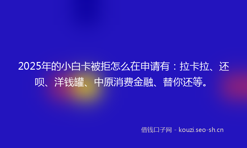 2025年的小白卡被拒怎么在申请有：拉卡拉、还呗、洋钱罐、中原消费金融、替你还等。
