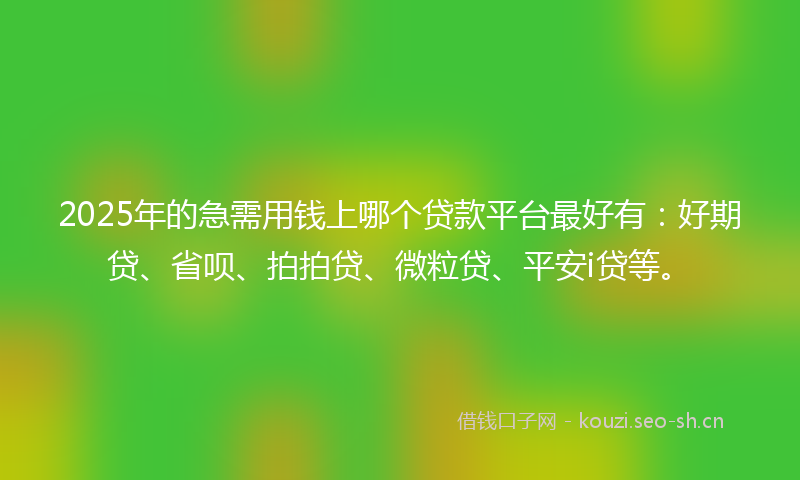2025年的急需用钱上哪个贷款平台最好有：好期贷、省呗、拍拍贷、微粒贷、平安i贷等。