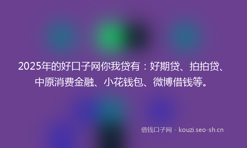 2025年的好口子网你我贷有：好期贷、拍拍贷、中原消费金融、小花钱包、微博借钱等。