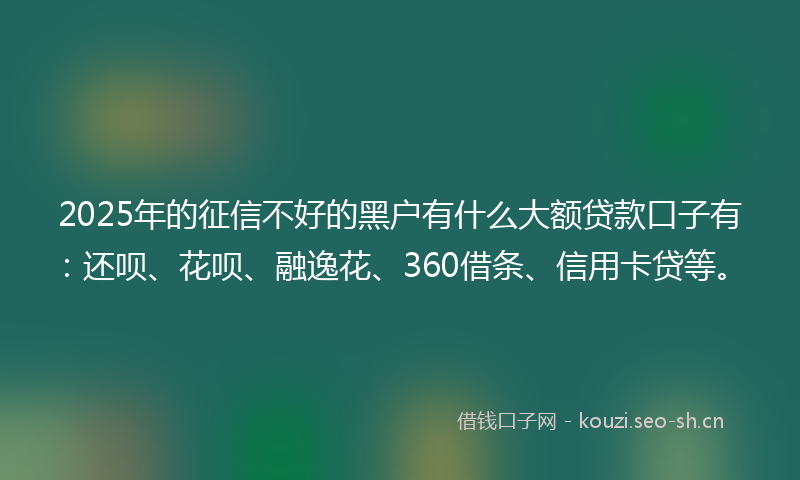 2025年的征信不好的黑户有什么大额贷款口子有：还呗、花呗、融逸花、360借条、信用卡贷等。