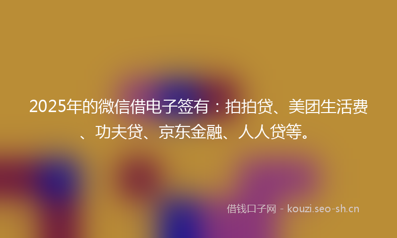 2025年的微信借电子签有：拍拍贷、美团生活费、功夫贷、京东金融、人人贷等。
