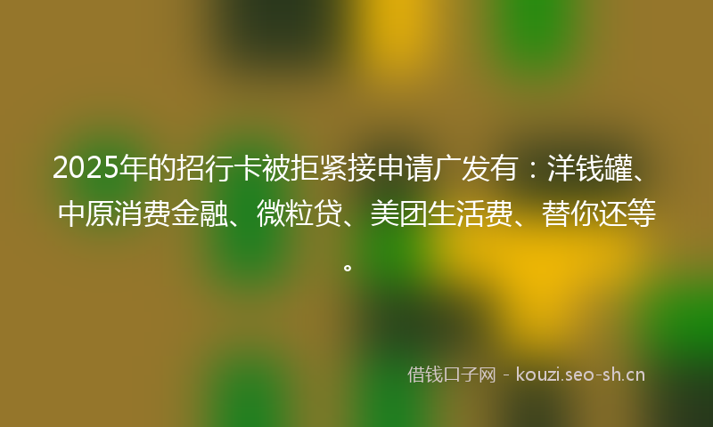2025年的招行卡被拒紧接申请广发有：洋钱罐、中原消费金融、微粒贷、美团生活费、替你还等。