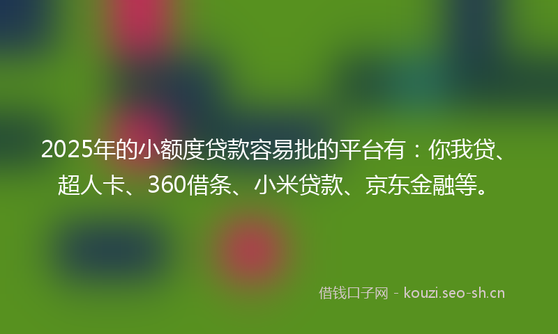 2025年的小额度贷款容易批的平台有：你我贷、超人卡、360借条、小米贷款、京东金融等。