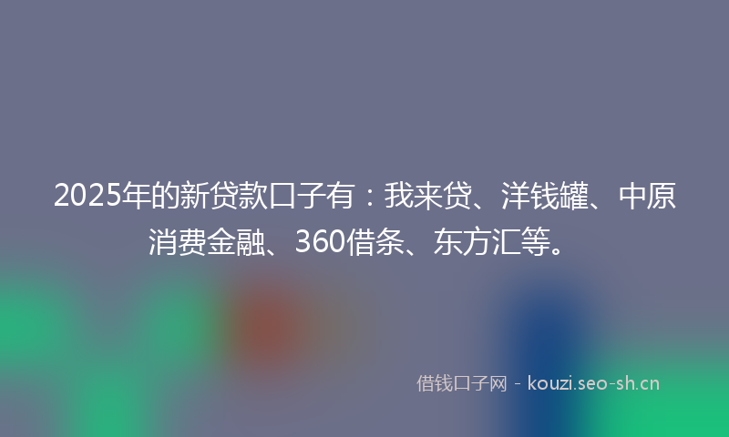 2025年的新贷款口子有：我来贷、洋钱罐、中原消费金融、360借条、东方汇等。