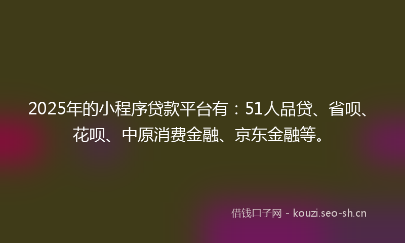 2025年的小程序贷款平台有：51人品贷、省呗、花呗、中原消费金融、京东金融等。