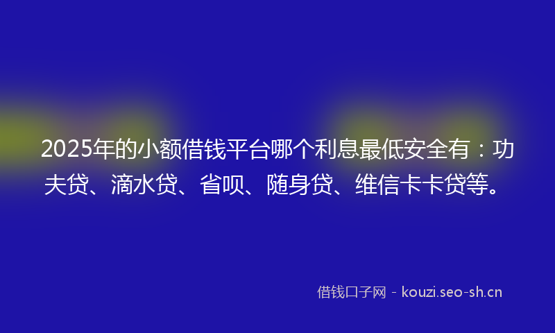 2025年的小额借钱平台哪个利息最低安全有：功夫贷、滴水贷、省呗、随身贷、维信卡卡贷等。