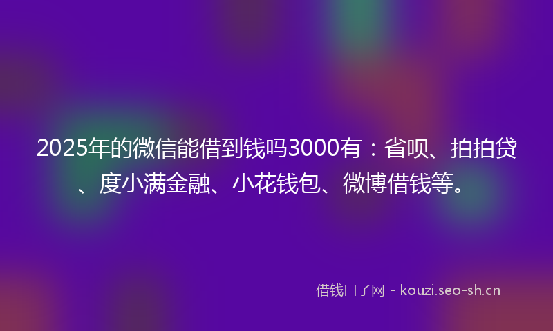 2025年的微信能借到钱吗3000有：省呗、拍拍贷、度小满金融、小花钱包、微博借钱等。