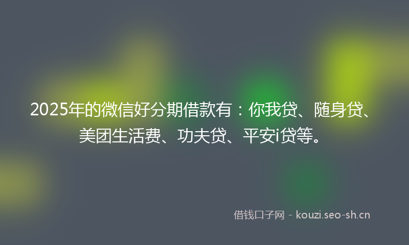 2025年的微信好分期借款有：你我贷、随身贷、美团生活费、功夫贷、平安i贷等。
