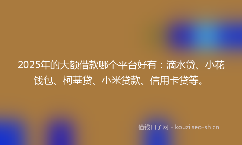 2025年的大额借款哪个平台好有：滴水贷、小花钱包、柯基贷、小米贷款、信用卡贷等。