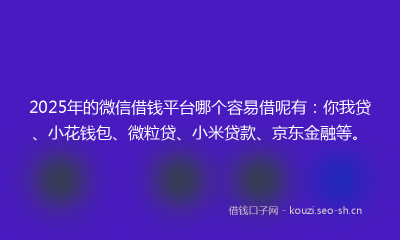 2025年的微信借钱平台哪个容易借呢有：你我贷、小花钱包、微粒贷、小米贷款、京东金融等。