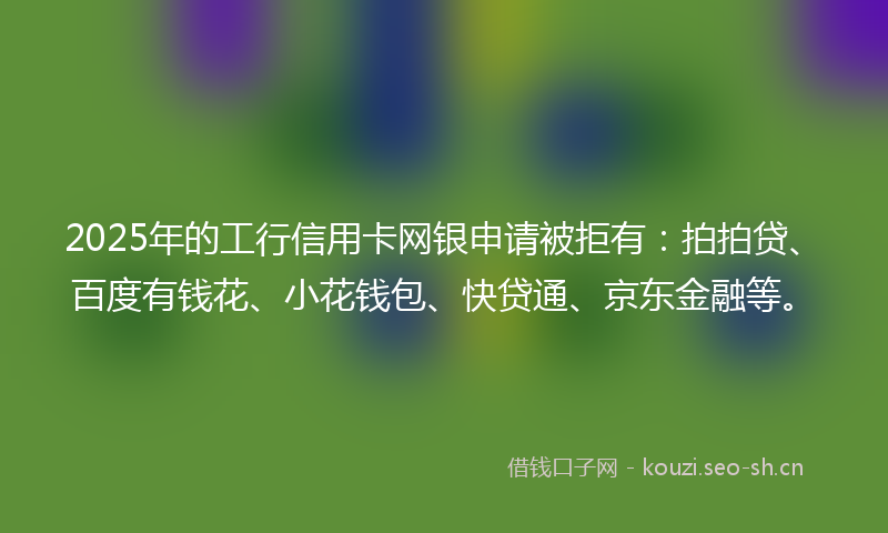 2025年的工行信用卡网银申请被拒有：拍拍贷、百度有钱花、小花钱包、快贷通、京东金融等。