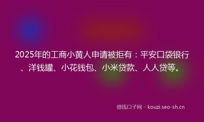 2025年的工商小黄人申请被拒有：平安口袋银行、洋钱罐、小花钱包、小米贷款、人人贷等。