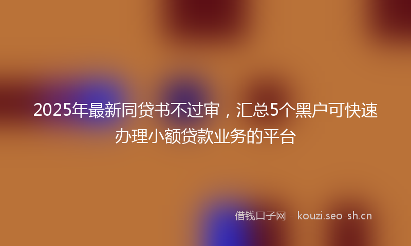 2025年最新同贷书不过审，汇总5个黑户可快速办理小额贷款业务的平台