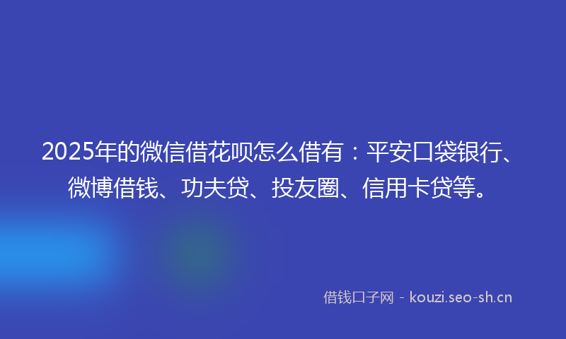 2025年的微信借花呗怎么借有：平安口袋银行、微博借钱、功夫贷、投友圈、信用卡贷等。