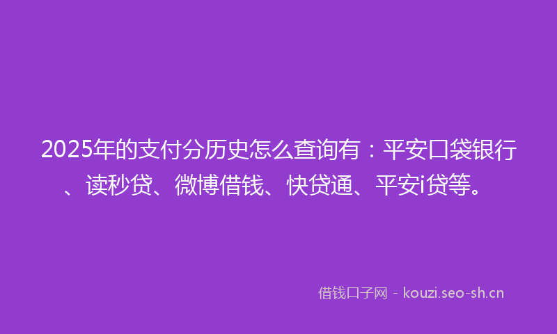 2025年的支付分历史怎么查询有：平安口袋银行、读秒贷、微博借钱、快贷通、平安i贷等。