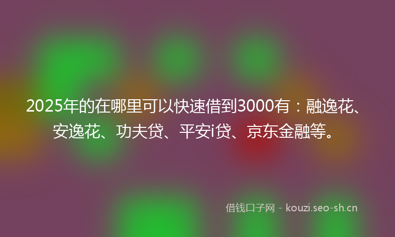 2025年的在哪里可以快速借到3000有：融逸花、安逸花、功夫贷、平安i贷、京东金融等。