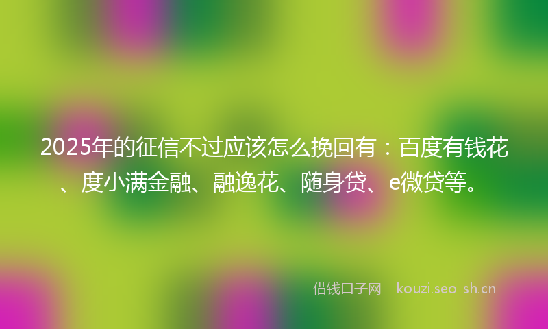 2025年的征信不过应该怎么挽回有：百度有钱花、度小满金融、融逸花、随身贷、e微贷等。