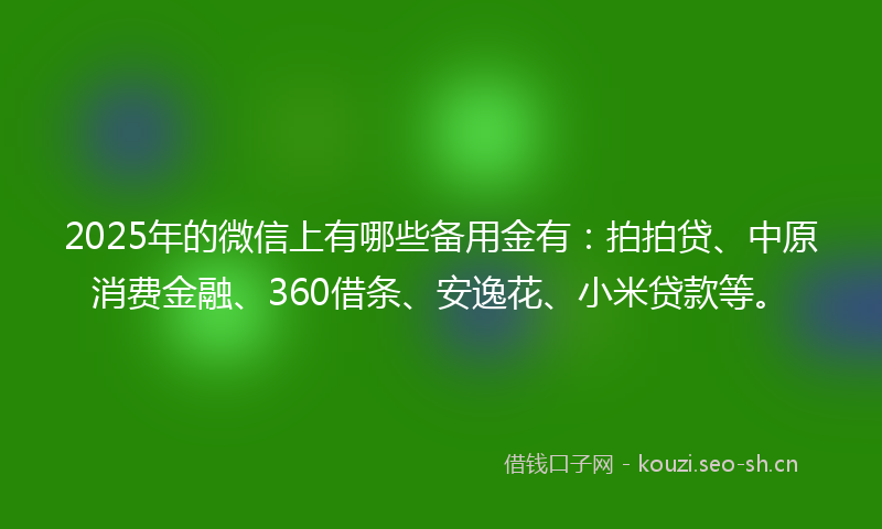 2025年的微信上有哪些备用金有：拍拍贷、中原消费金融、360借条、安逸花、小米贷款等。