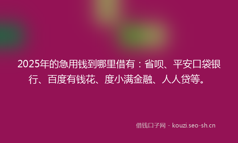 2025年的急用钱到哪里借有：省呗、平安口袋银行、百度有钱花、度小满金融、人人贷等。