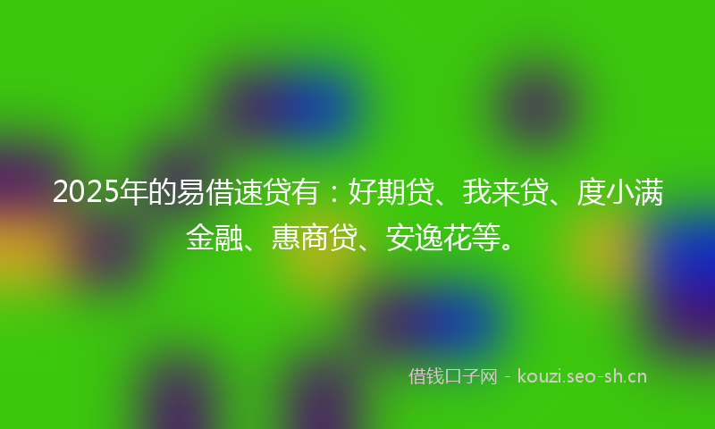 2025年的易借速贷有：好期贷、我来贷、度小满金融、惠商贷、安逸花等。
