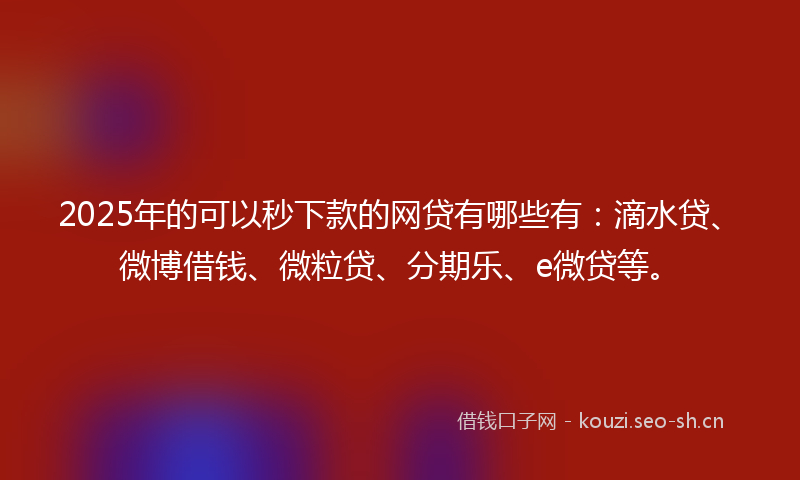 2025年的可以秒下款的网贷有哪些有：滴水贷、微博借钱、微粒贷、分期乐、e微贷等。