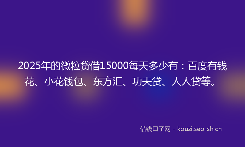 2025年的微粒贷借15000每天多少有：百度有钱花、小花钱包、东方汇、功夫贷、人人贷等。