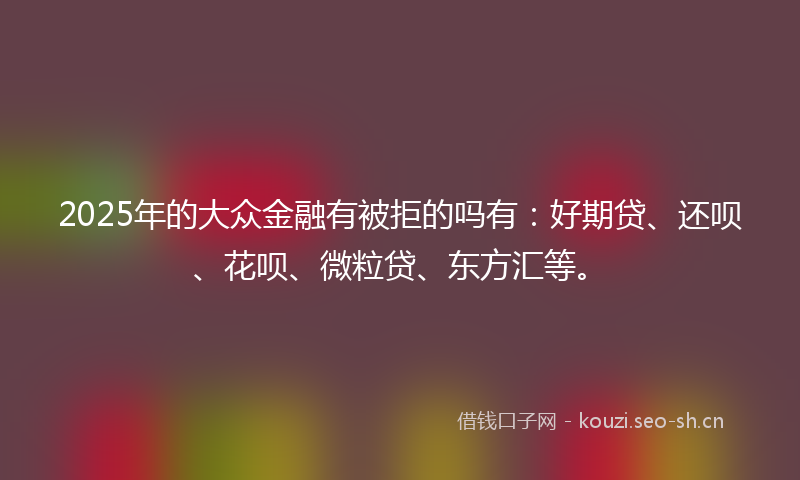 2025年的大众金融有被拒的吗有:好期贷、还呗、花呗、微粒贷、东方汇等。
