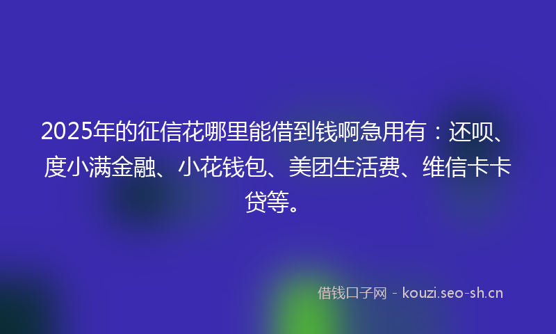 2025年的征信花哪里能借到钱啊急用有：还呗、度小满金融、小花钱包、美团生活费、维信卡卡贷等。