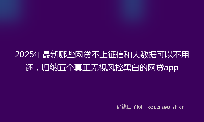 2025年最新哪些网贷不上征信和大数据可以不用还,归纳五个真正无视风控黑白的网贷app