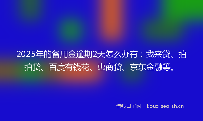 2025年的备用金逾期2天怎么办有：我来贷、拍拍贷、百度有钱花、惠商贷、京东金融等。