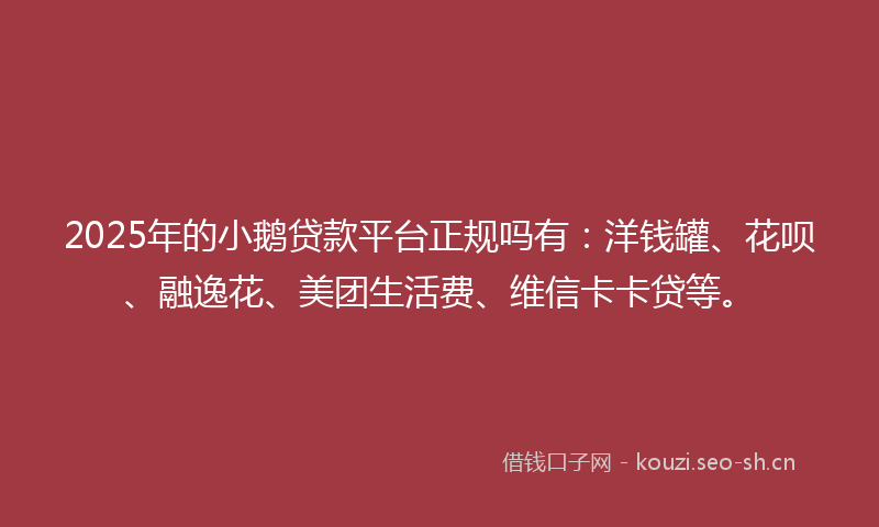2025年的小鹅贷款平台正规吗有：洋钱罐、花呗、融逸花、美团生活费、维信卡卡贷等。