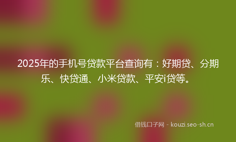 2025年的手机号贷款平台查询有：好期贷、分期乐、快贷通、小米贷款、平安i贷等。