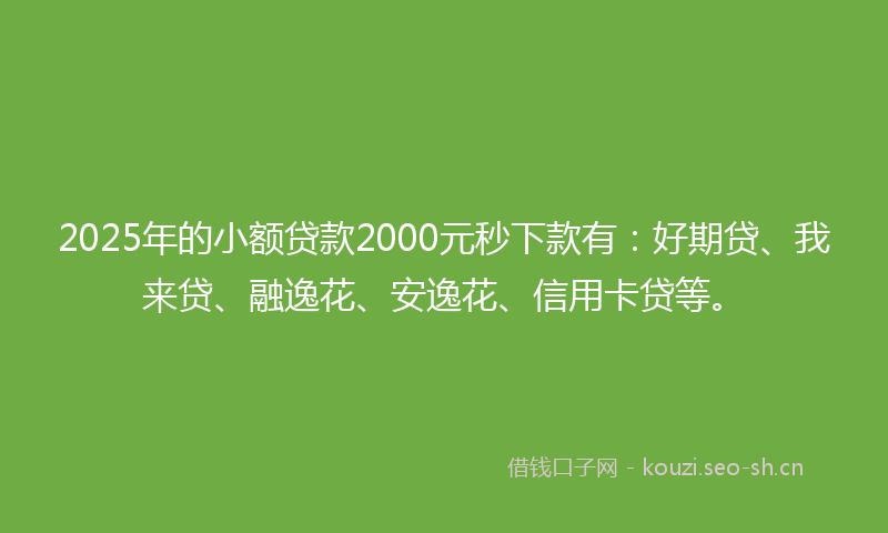 2025年的小额贷款2000元秒下款有：好期贷、我来贷、融逸花、安逸花、信用卡贷等。