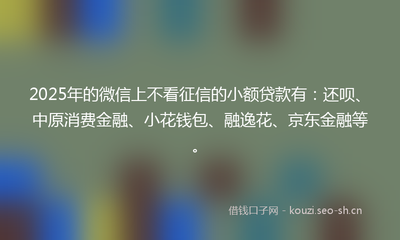 2025年的微信上不看征信的小额贷款有：还呗、中原消费金融、小花钱包、融逸花、京东金融等。