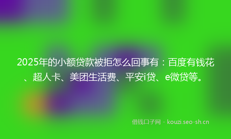 2025年的小额贷款被拒怎么回事有：百度有钱花、超人卡、美团生活费、平安i贷、e微贷等。