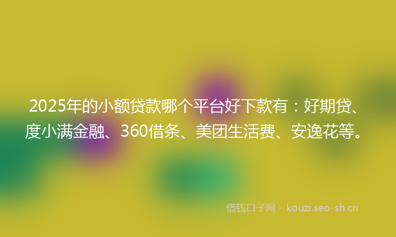 2025年的小额贷款哪个平台好下款有：好期贷、度小满金融、360借条、美团生活费、安逸花等。