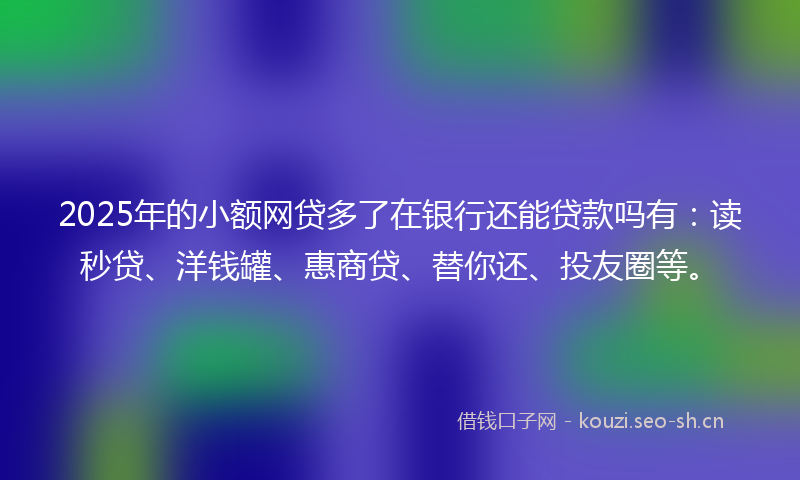 2025年的小额网贷多了在银行还能贷款吗有：读秒贷、洋钱罐、惠商贷、替你还、投友圈等。