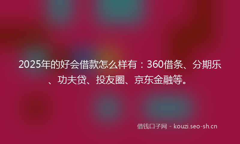 2025年的好会借款怎么样有：360借条、分期乐、功夫贷、投友圈、京东金融等。