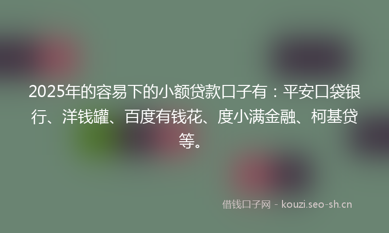 2025年的容易下的小额贷款口子有：平安口袋银行、洋钱罐、百度有钱花、度小满金融、柯基贷等。
