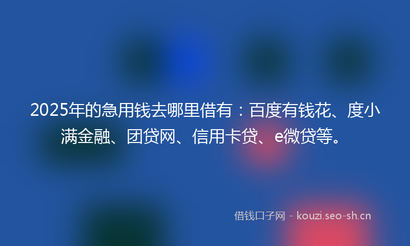 2025年的急用钱去哪里借有：百度有钱花、度小满金融、团贷网、信用卡贷、e微贷等。