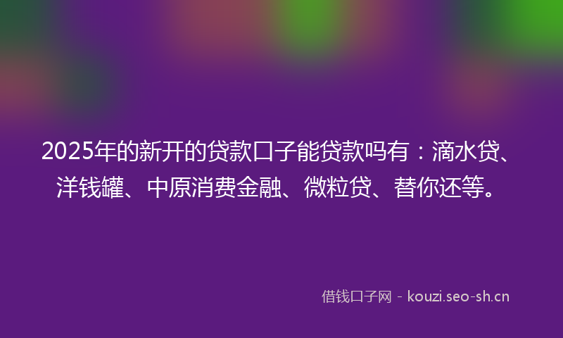 2025年的新开的贷款口子能贷款吗有：滴水贷、洋钱罐、中原消费金融、微粒贷、替你还等。