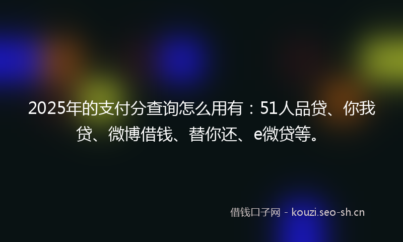 2025年的支付分查询怎么用有：51人品贷、你我贷、微博借钱、替你还、e微贷等。