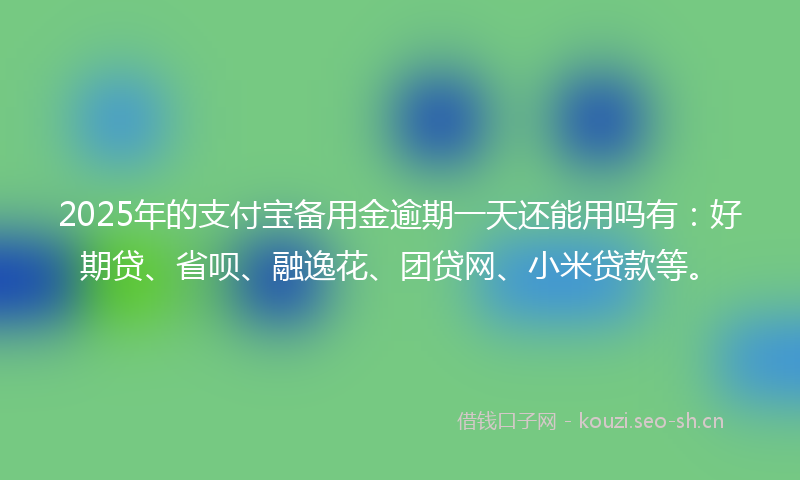 2025年的支付宝备用金逾期一天还能用吗有：好期贷、省呗、融逸花、团贷网、小米贷款等。