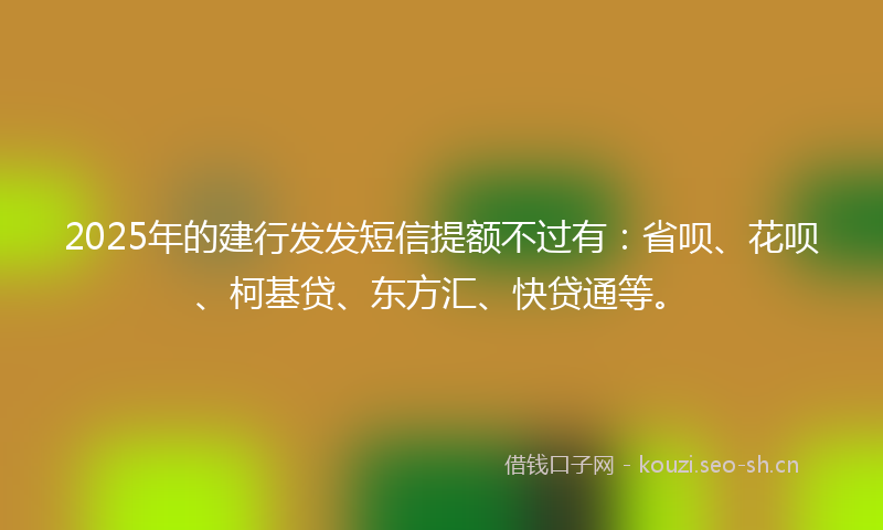 2025年的建行发发短信提额不过有：省呗、花呗、柯基贷、东方汇、快贷通等。