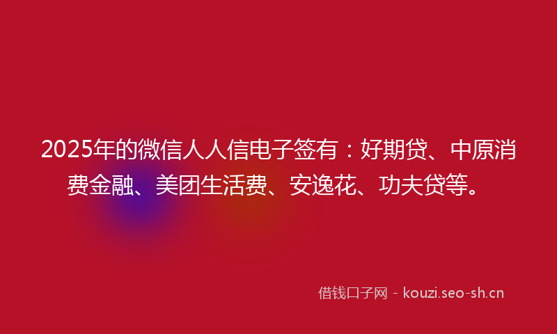 2025年的微信人人信电子签有：好期贷、中原消费金融、美团生活费、安逸花、功夫贷等。