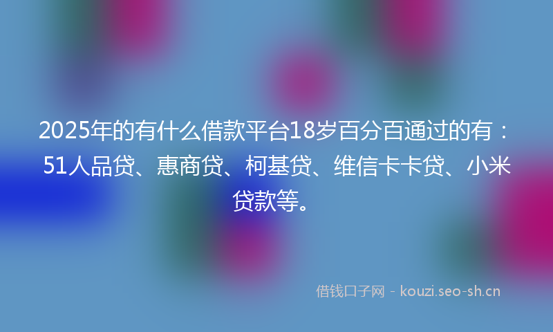 2025年的有什么借款平台18岁百分百通过的有：51人品贷、惠商贷、柯基贷、维信卡卡贷、小米贷款等。